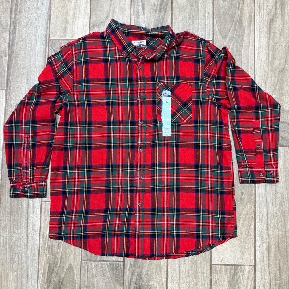 Magellan Outdoors Mens XL Canyon Creek Flannel Shirt‎ Royal Stewart Plaid NWT